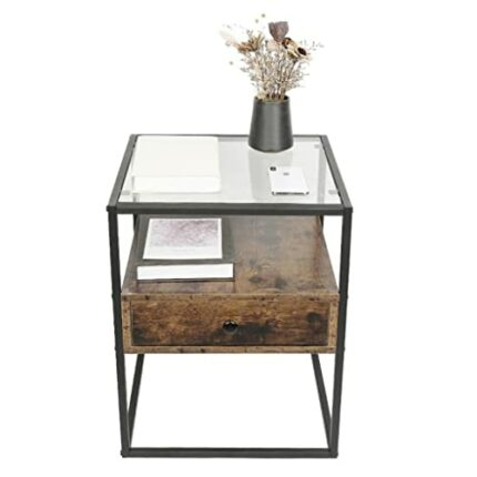 JJZXD Bedside Table Industrial Style Glass Metal Cabinet Bedroom Locker Nightstands Versatile Coffee Table Bedroom Furniture