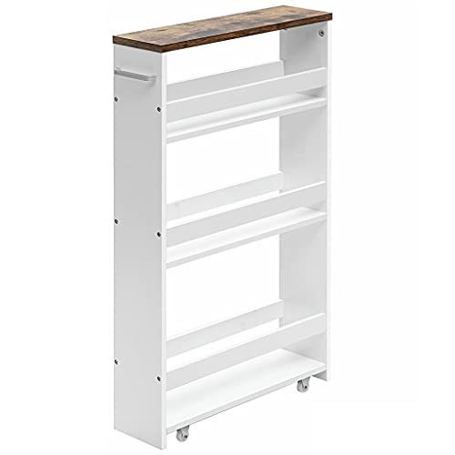 DINGZZ 4-layer Rolling -thin Practical Storage Cart Tower Kitchen Storage Box Handle White Storage Cart