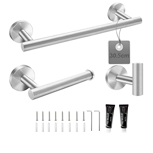 EXLECO 5PCS Towel Rack 41cm Towel Rails Wall Mounted Rack for Bathrooms Stainless Steel Long Round Bathroom Accessory, Screws Mounting Polished F