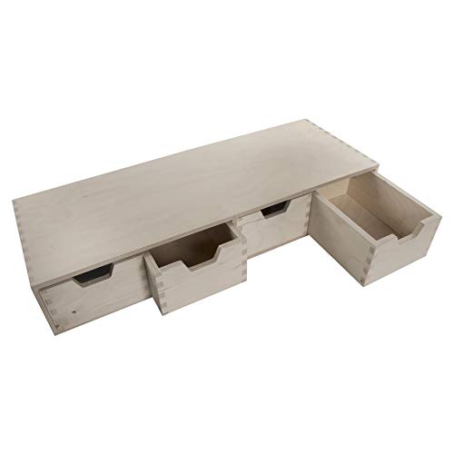 WooDeeDoo Horizontal Desk Organiser | 56 x 20 x 10 cm | Mini Wooden Chest 4 Drawers | Shallow Storage Cupboard Cabinet Unit Trinket Box | Unpaint