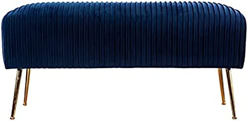 Luxurious Bedroom Bench,Velvet End Of Bed Bench Seat With Golden Legs,Comfy Upholstered Bench Entryway Bench Bed Bench-Blue 60X45X45Cm,Blue,100X4