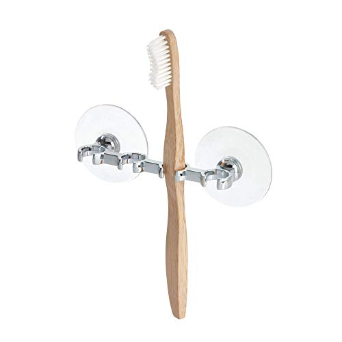 iDesign Toothbrush Holder with Suction Cups, Minimalist Plastic Toothbrush Stand for Bathroom and Shower, Bathroom Organiser for Four Toothbrushe
