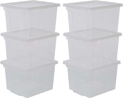 Iris Ohyama, Set of 6, Storage boxes, 10 L, with lid, stackable, garage, bedroom, living room - Useful Storage Box USB-SP - Transparent
