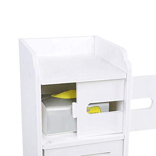Slim Bathroom Storage Unit, Small White Toilet Floor Cabinet Narrow Bath Storage Cabinet Floor Standing Cupboard Organiser, for Small Spaces Livi