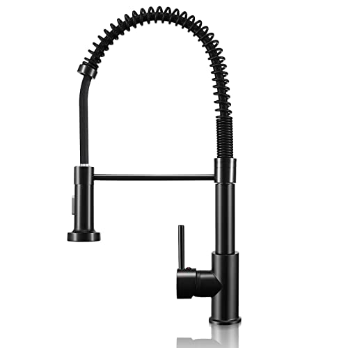 Pakuyi Spring Kitchen Sink Faucet Single Handle Single Lever High Arc Spring Faucet 360° Swivel Spring Kitchen Mixer Tap with Pull Out Sprayer wi