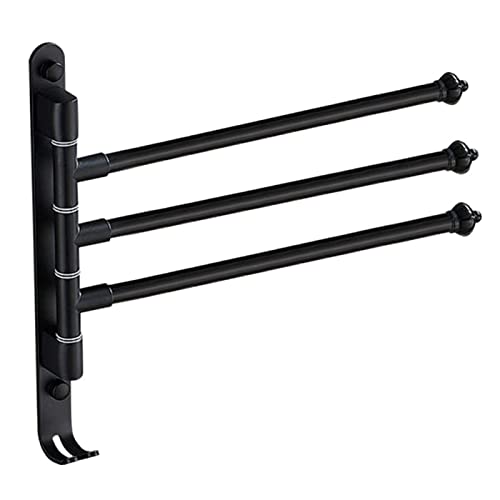 MOVKZACV Bathroom Swing Towel Bars,Stainless Steel Swivel Towel Rail Wall Mounted Swivel Towel Rack Holder with Hooks,Matte Black(3 Rods)
