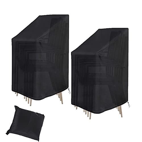 Timisea 2 PCS Garden Chair Cover, Patio Stacking Chair Covers, 210D Oxford Fabric Windproof,Windproof, Anti-UV, Duty Rip Proof Patio Chair Covers
