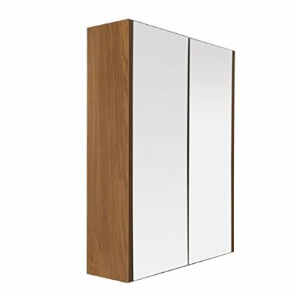 Premier Housewares Bathroom Storage Cabinet Oak Finish Bathroom Shelf Mounted Mirror Wall for Bathroom Large Bathroom Cabinet 63.5 x 30 x 13.5 cm