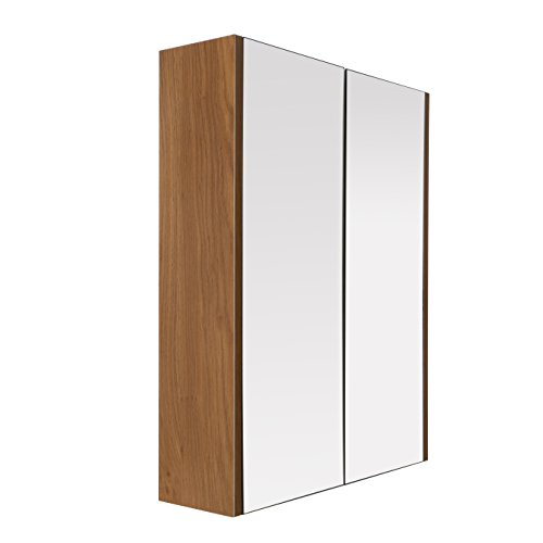 Premier Housewares Bathroom Storage Cabinet Oak Finish Bathroom Shelf Mounted Mirror Wall for Bathroom Large Bathroom Cabinet 63.5 x 30 x 13.5 cm