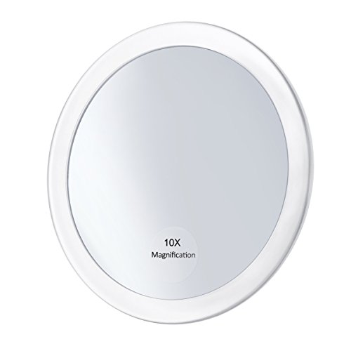 FRCOLOR 10X Magnifying Mirror with 3 Suction Cups, Cosmetic Make Up Mirror Folding Pocket Mirror 5.9 Inch (White)