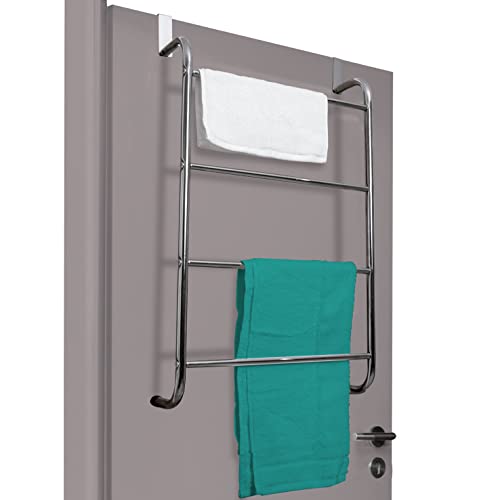 KNIGHT Over The Door Chrome Hanger With 4 Towel Bar For Bathroom & Kitchen | Towel Rack | Hand Towel Holder | Kitchen Towel Holder | Over Door To