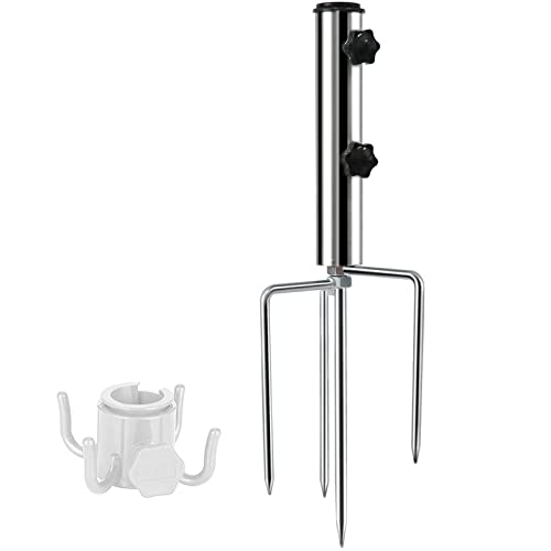 Mikytoper Umbrella Stand Anchor with 4 Spikes, Removable & Adjustable Heavy Duty Metal Parasol Base, Outdoor Umbrella Steel Anchor for Beach Gras