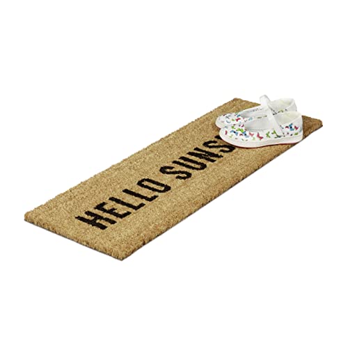 Relaxdays Narrow Coir Doormat "Hello Sunshine" Floor Mat made of PVC Rubber & Coir, Suitable for Balcony Patio Hallway, Welcome Mat for Indoors a