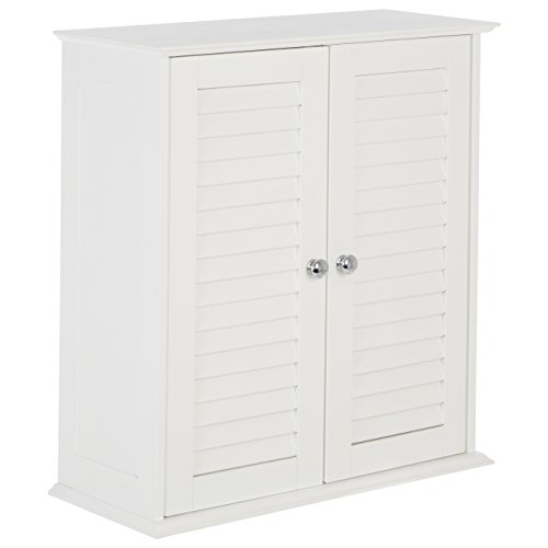 Premier 1600904 Housewares Bathroom Storage Bathroom Cabinets Wall Mounted With Double Shutter Door For Bathroom Storage Cabinet White 55H x 52W