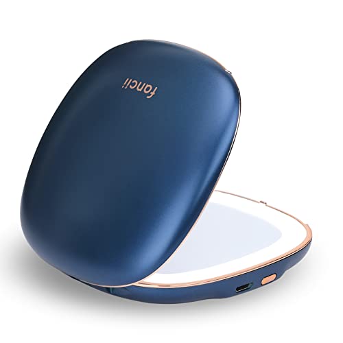 Fancii Rechargeable Compact Magnifying Mirror with Natural LED Lights, 1x/ 10x - Portable Lighted Handheld Makeup Mirror for Travel and Purses, M