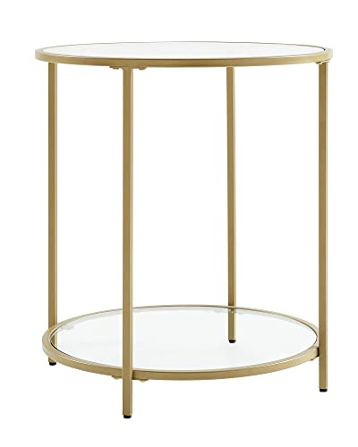 VASAGLE Round Side Table, Small Coffee Table, 2-Tier Tempered Glass End Table with Steel Frame, Bedside Table, with Open Storage Shelf, Modern St