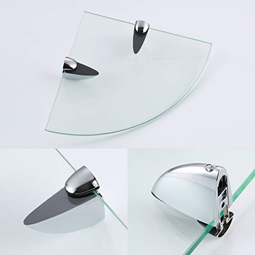 KES Shower Corner Glass Shelf 8MM Thick Tempered Glass, Bathroom Shelves Wall Mounted Triangular Polished Chrome Bracket, BGS3100