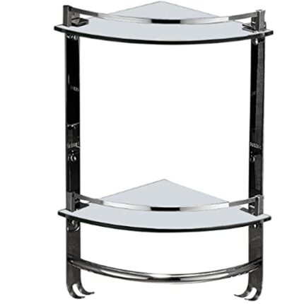 RSOCHS Bathroom 2-Tier Glass Corner Shelf with Towel Bar Wall Mounted Extra Thick Tempered Glass