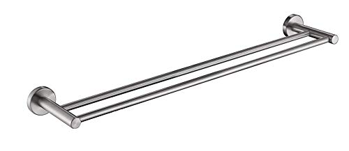 Premium Modern Double Towel Bar Rack w/Round Base (61 cm)- Brushed Finish, Made from Stainless Steel, Water and Rust Proof, Wall Mounted, Easy to