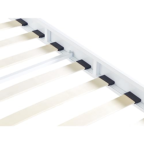 Modern Minimalist EU Double Size Bed Frame Metal Plywood Slats White Vaurs