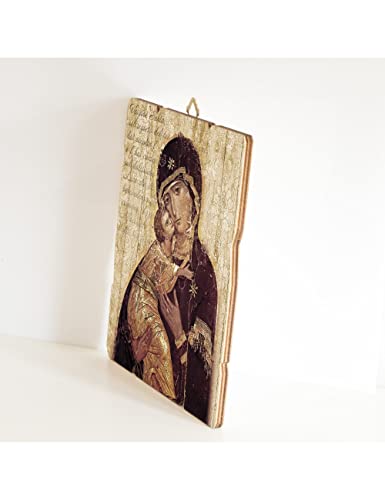 Fratelli Bonella | Vintage Style Shaped Wooden Picture of Our Lady of Tenderness 19x24 cm | Made in Italy