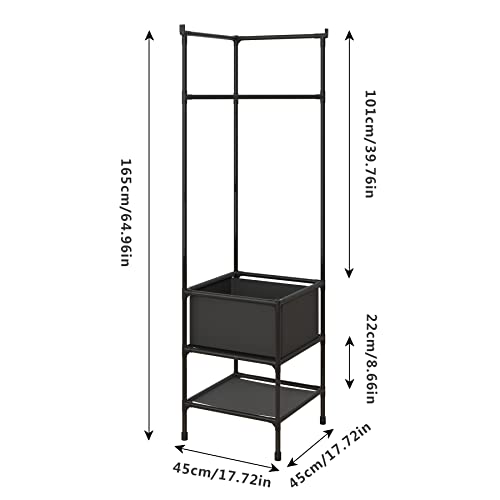MOYIPIN Coat Rack Freestanding Closet Organizer,Simple Hall Tree with 2 Storage Shelves, Corner Storage Organizer, for Entryway, Bedroom, Black
