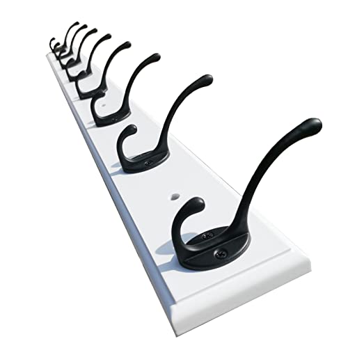 lomejii 4 Black Hooks Wood Coat Rack Wall Mount, 44cm, White, Stronger Hooks for Hanging Clothes,Hat,Backpack etc, Great Modern Wall Mounted Rack