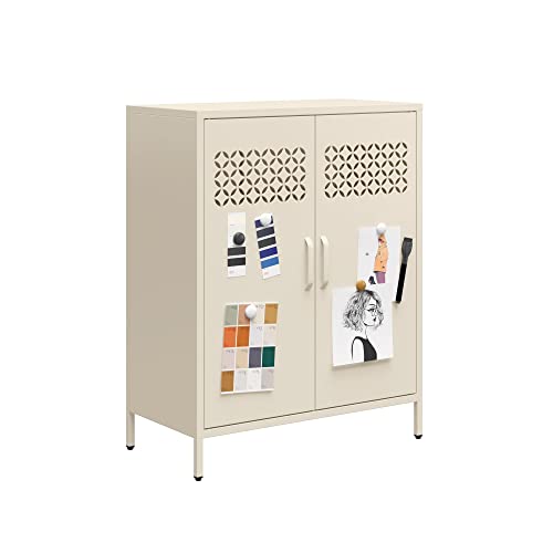 Mr. Kate Short Metal 2 Door Cabinet, Steel, Parchment