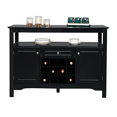 DSHGDJF Buffet Server Sideboard Cabinet with Wine Storage with 2 Doors 1 Drawer with Wine Rack Sideboard Entrance Cabinet Black
