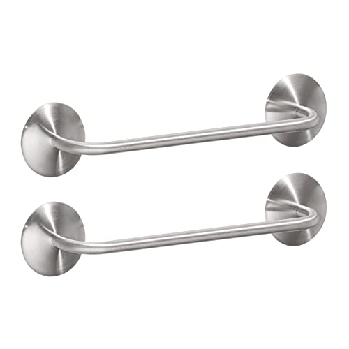 mDesign Self-Adhesive Kitchen Towel Rail - Set of 2 - Durable Stainless Steel Dish Cloth and Towel Rack - Stick-On Towel Holders for the Kitchen