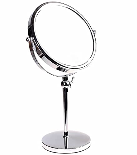 HIMRY Pedestal Mirror Height Adjustable, 8 Inch 7x Magnification Cosmetic Mirror, Two-Sided Swivel Mirror Chrome finish, Standing Shaving Mirror