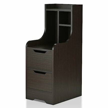 24/7 Shop at Home Modern 2-Drawer Wood Nightstand, Bedside Table with Open-Shelf for Bedroom, Living Room, Home Office, Engineered, Walnut Brown