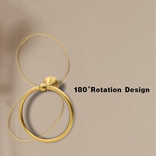 Biomoty Towel Ring Gold, Aluminum Hand Towel Hanger Wall Mounted, Round Towel Holder Heavy Duty for Bathroom Toilet Kitchen Storage