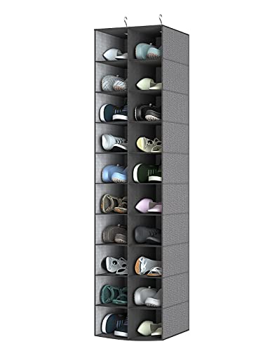 Libeder Hanging Closet Organizers 30 Section Shoe Shelves, Shoe Storage Hanging Shoe Rack, Space Saving Shoe Holder Grey