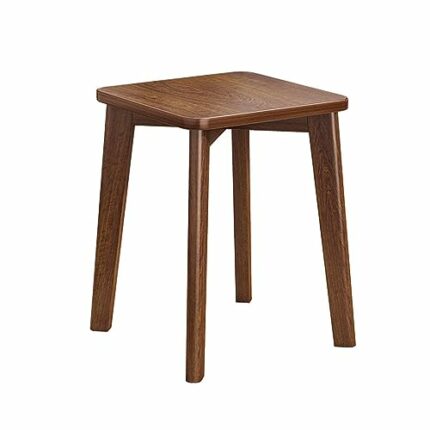 Wooden Stools, Solid Square Stool Set of 1 Stackable 45cm Kitchen Stools for Dining Kitchen Living Room Bedroom Study, Walnut Color
