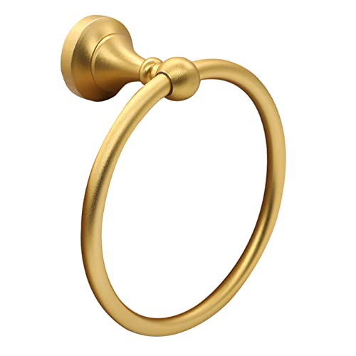 Biomoty Towel Ring Gold, Aluminum Hand Towel Hanger Wall Mounted, Round Towel Holder Heavy Duty for Bathroom Toilet Kitchen Storage