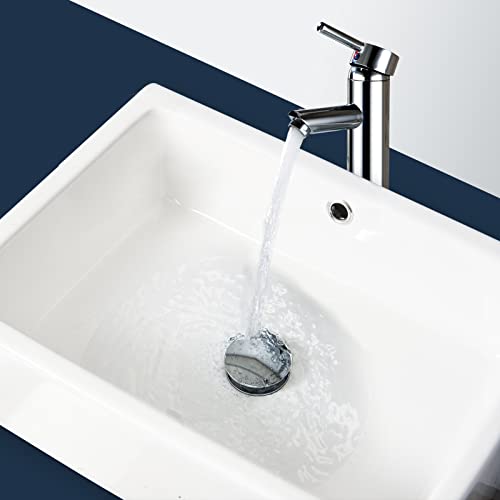 Hapilife Pop Up Waste for Bathroom Sink Modern Basin Waste Chrome Click Clack Sprung Plug Waste for Basin Slotted with Overflow