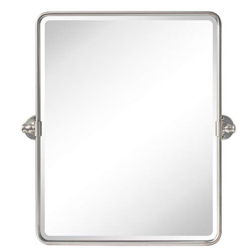 TEHOME 20 x 24 inch Farmhouse Nickel Metal Framed Pivot Rectangle Bathroom Mirror Rounded Rectangluar Tilting Beveled Vanity Mirrors for Wall