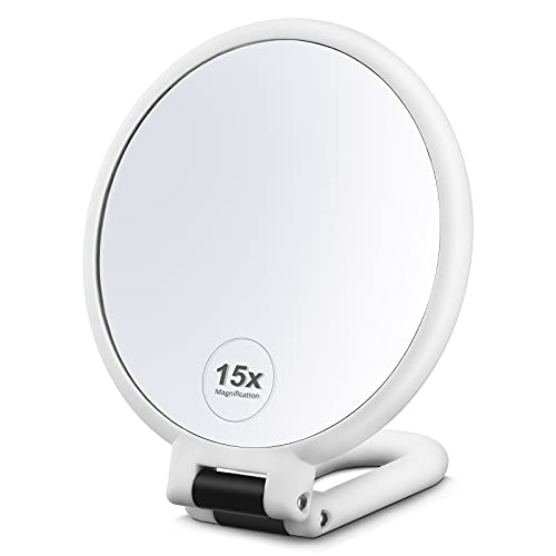 Jetec Magnifying Handheld Mirror Folding Double Sided Pedestal Mirror Travel Makeup Mirror Magnification Portable Cosmetic Mirror with Adjustable