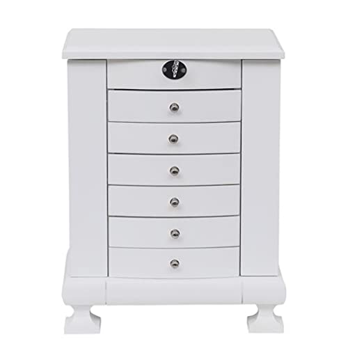 FGHOEV Handcrafted Wooden Jewelry Box Organizer Wood 7 Layers Case with 6 Drawers-White