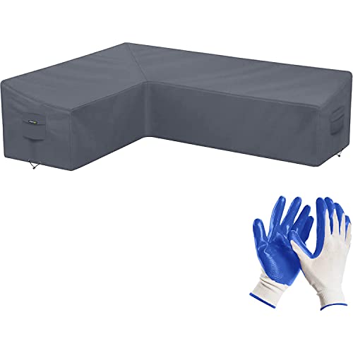 smartpeas L Shaped Outdoor Furniture Covers for Garden - Dimension 255x255x100 cm 70 - Grey Waterproof Cover for Patio Corner Sofa in L Shape - P