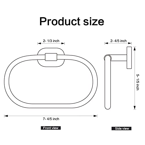 HouseAid Oval Towel Holder for Bathroom, Stainless Steel Towel Ring, Modern Bathroom Hand Towel Rack, Wall Mounted, Matte Black