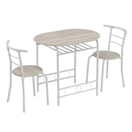 WALNUT Dining Table Set Oak PVC (80x53x76cm) Baking Lacquer Couples Bending Back Breakfast Table (Table and Two Chairs) White