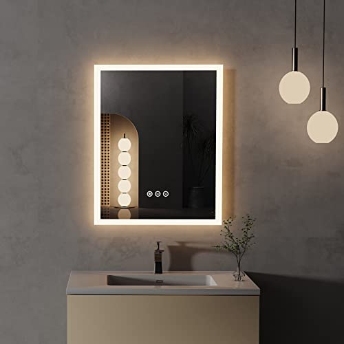 LUVODI Round Illuminated Bathroom Mirror: 600mm Dimmable LED Lighted Circle Wall Mounted Vanity Mirror with Demister Pad Smart Touch Sensor for M