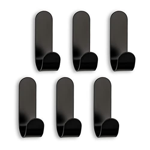 SEBSON® Self Adhesive Hooks for Bathroom Tiles or Kitchen 6 Pack, Towel Hooks No Drill, Hand Towel Holder Stainless Steel 60x18x33mm Black