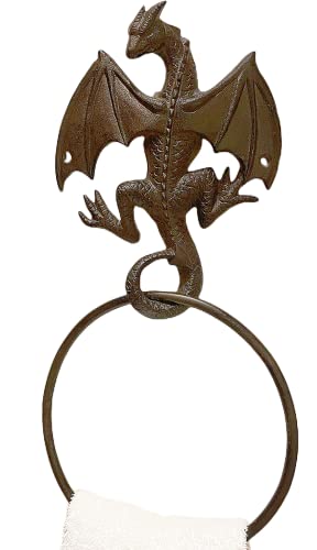 Konjouror Cast Iron Antique Dragon Towel Ring, Wall Mounted Medieval/Gothic Accessories for Bathroom