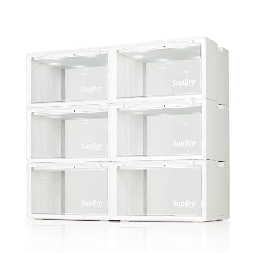 SupBro Led Collection Crate - Voice Control - Easy Access Storage Shoes box, Stackable Shoe Storage with clear plastic door for sneakers (11.2 x