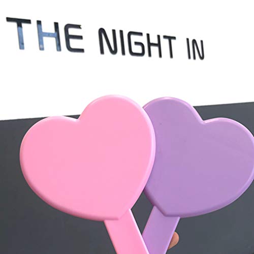 Lurrose 2pcs Handheld Mirror Small Heart Shaped Makeup Mirror Portable Plastic Travel Mirror for Women (Pink)