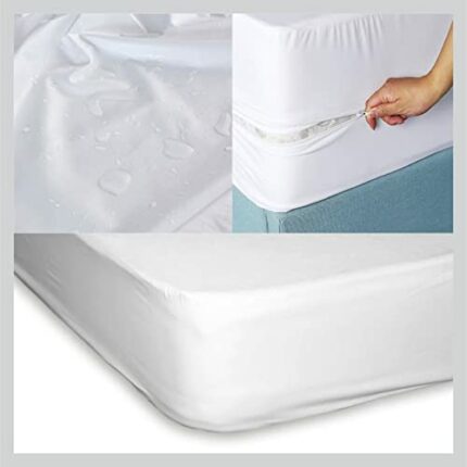 Mattress Cover Protector Double Bed Fitted Soft Durable Washable Waterproof And Breathable Home Essentials (White, DOUBLE)