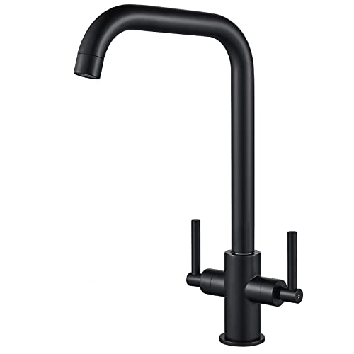 Luckyhome Kitchen Mixer Taps,Monobloc Dual Lever Chrome Brass Kitchen Sink Tap Faucet